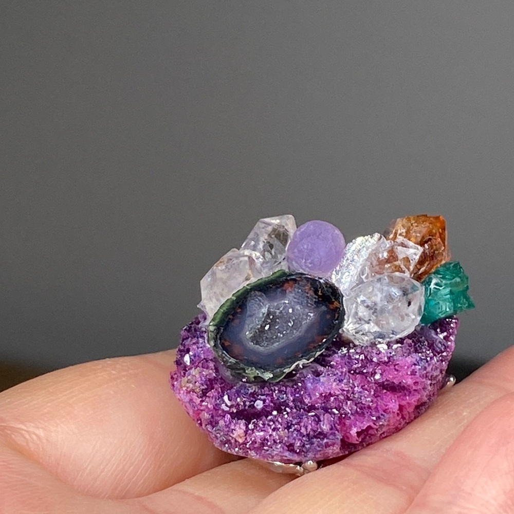 Adjustable Raw Crystal Statement Ring • Luxury Natural Druzy Chunky Stone Ring - Picture 11 of 13